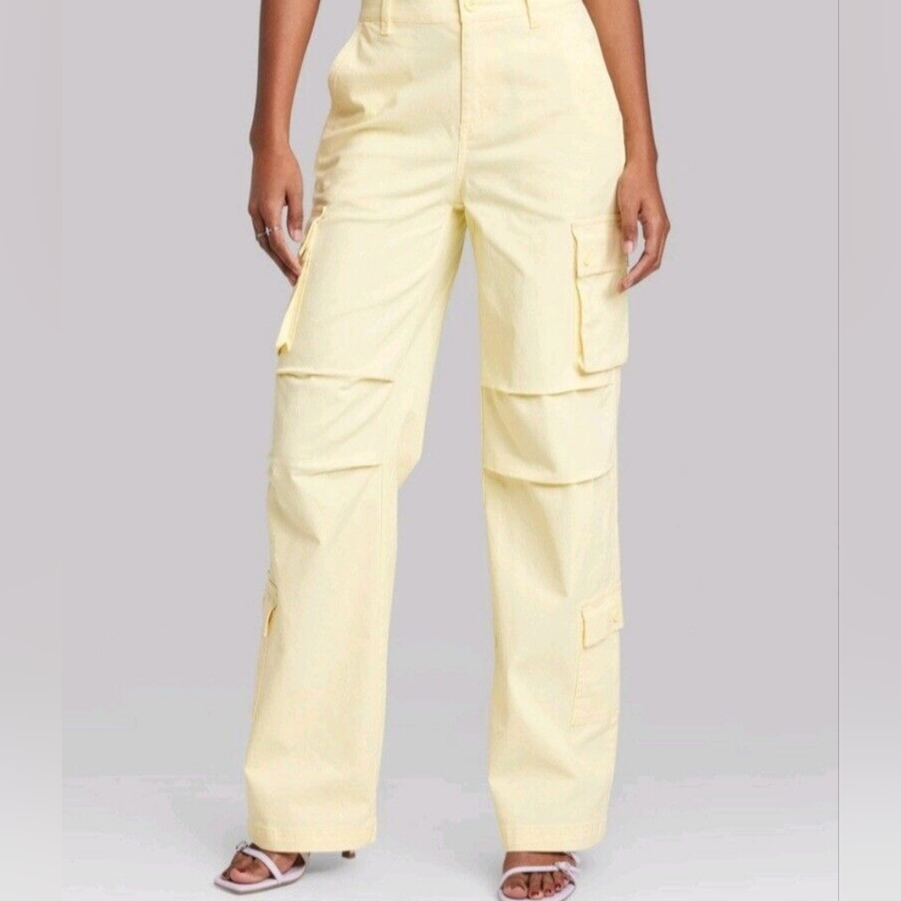 Wild Fable Women's High-Rise Cargo Utility Pants Light Yellow